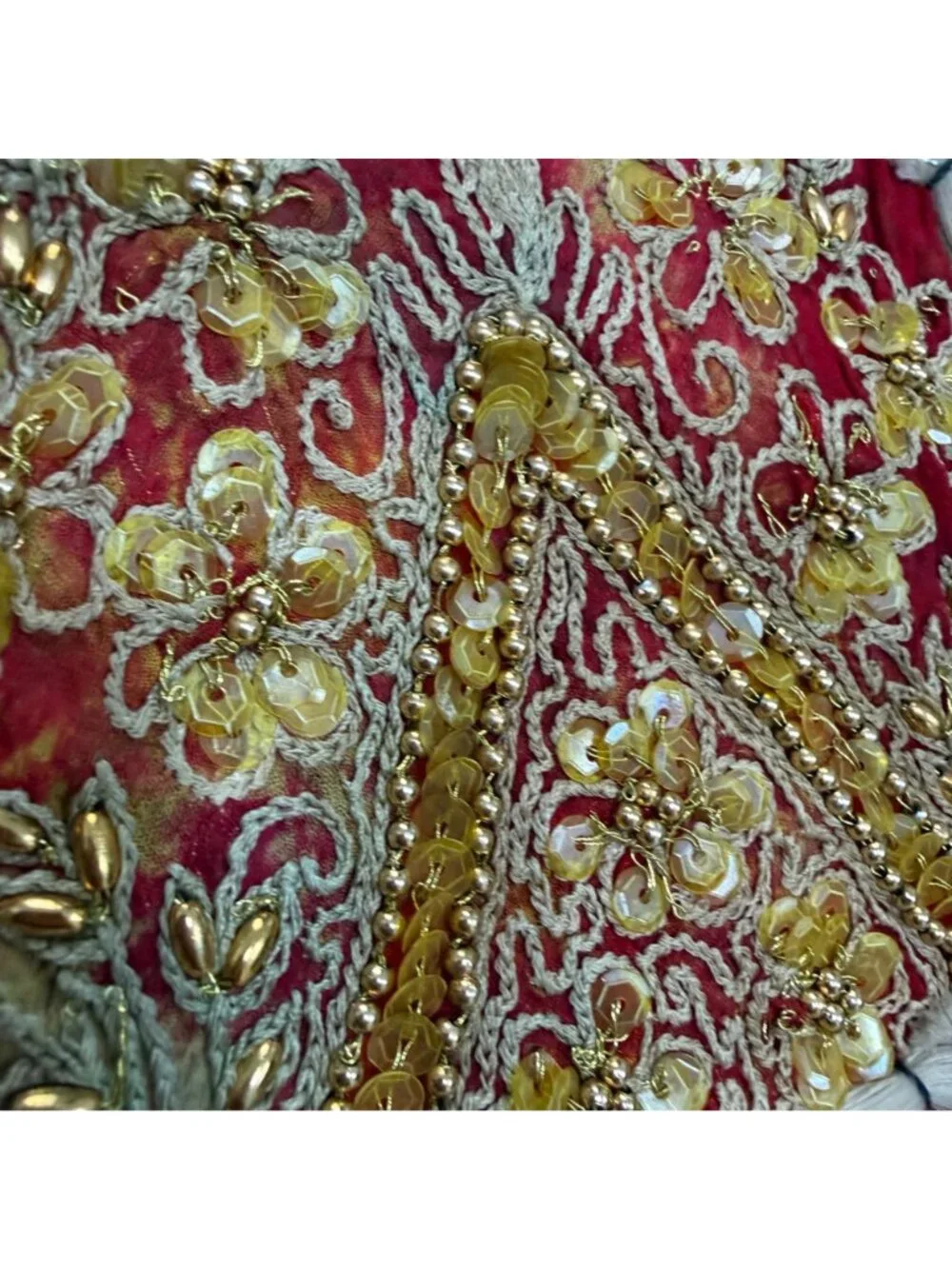 Vintage Handmade Red Patchwork Tapestry Wall Hanging Embroidered Sequins Boho